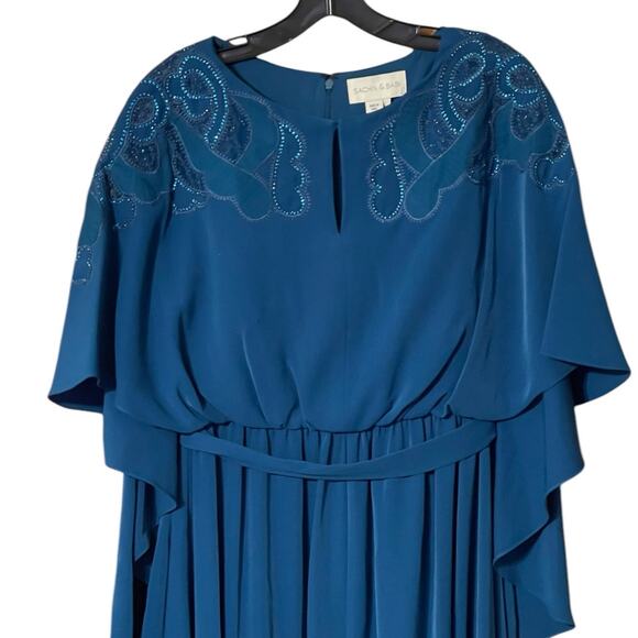 Sachin & Babi Size 8 NWT Moroccan Blue Crepe Embroidered Wren Cape Maxi Gown - Picture 5 of 11